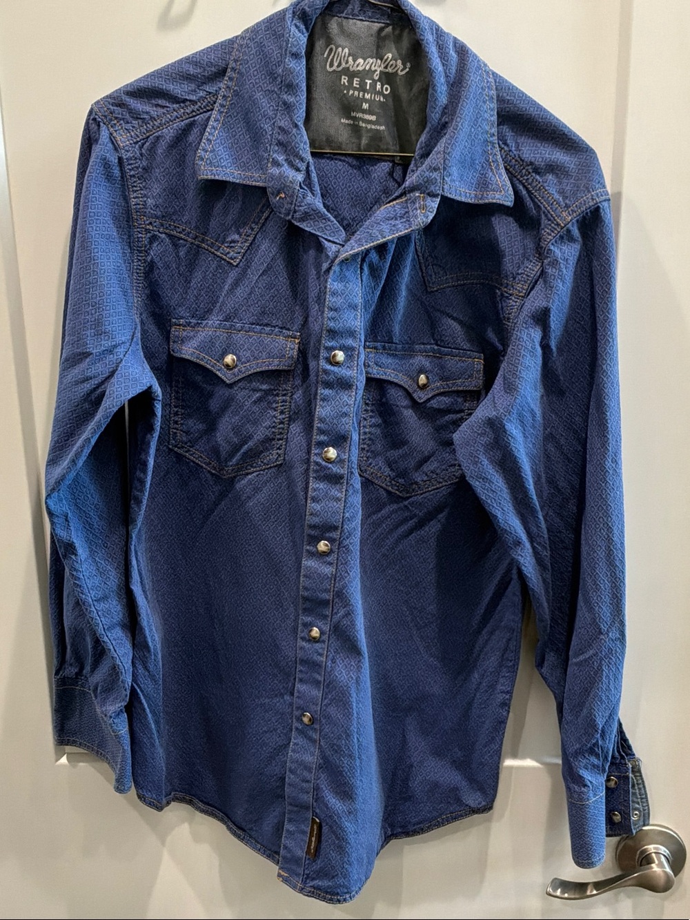 Wrangler Retro Premium Men's Pearl Button-Down Western Shirt Blue Medium